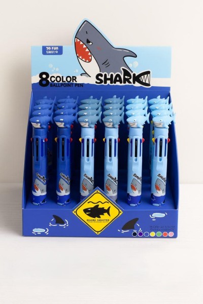 Разноцветная ручка 8 в 1 "Light blue shark" mix, шоу-бокс 24 шт. 
