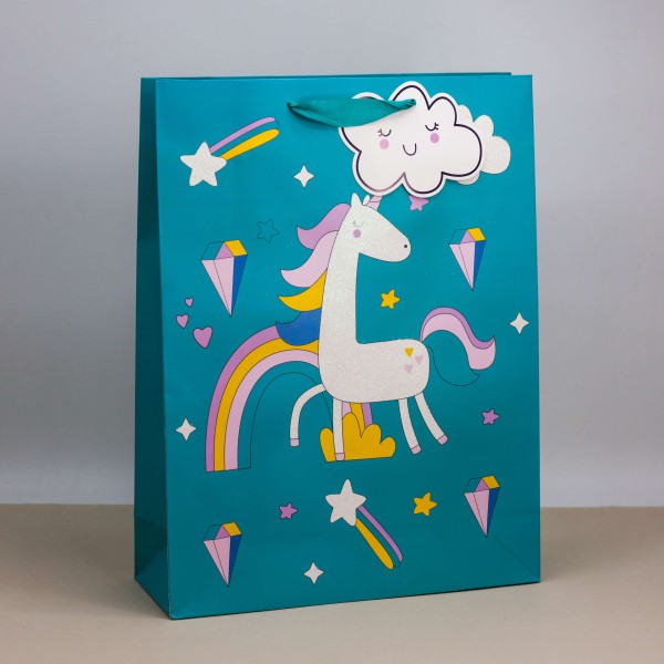 Пакет подарочный (L) "Unicorn and clouds ", green (32*42*11.5) 