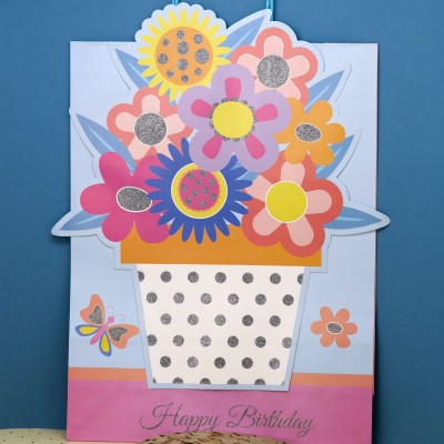 Пакет подарочный (L) «Happy B-day flower», pink (32*42*11)