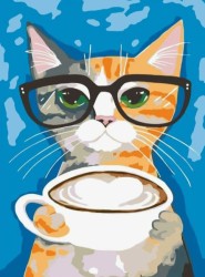 Алмазная мозаика "Кот с чашкой кофе", 15х20 см