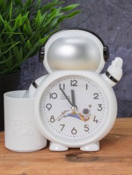 Часы-будильник с подставкой для канцелярии «Astronaut», white (14,5х14 см)