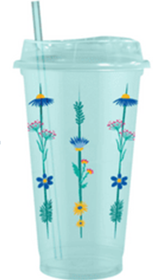 Стакан тамблер "Summer colors Flowers" с трубочкой, blue (400 ml) 