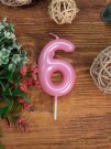 Свеча для торта "Pink glow" цифра 6, (6 см)