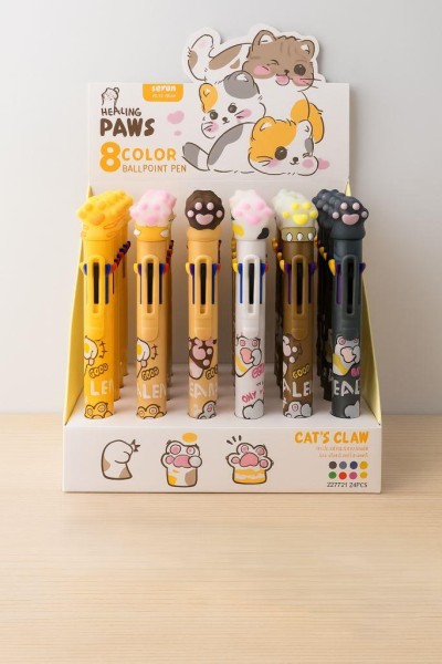 Разноцветная ручка 8 в 1 "The yellow paw" mix, шоу-бокс 24 шт. 