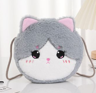 Сумочка плюшевая "Cute cat",  grey (16*14 см) 