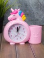 Часы-будильник с подставкой для канцелярии «Rainbow unicorn», pink (14х15 см)