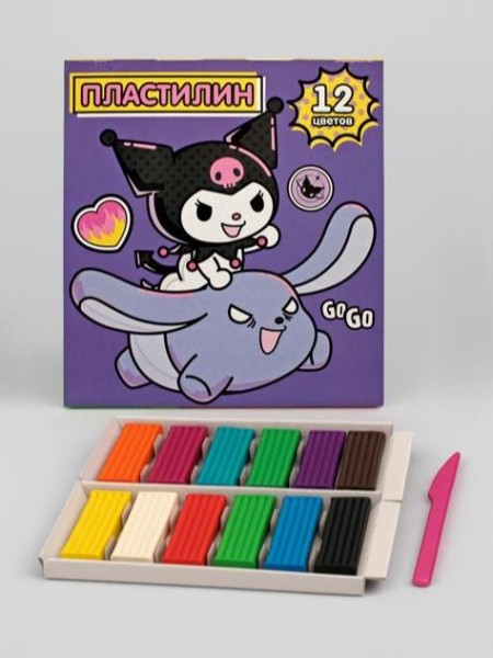 Пластилин 12 цветов "Куроми-1", 240 гр, стека пластиковая 