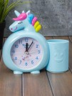 Часы-будильник с подставкой для канцелярии «Rainbow unicorn», blue (14х15 см)