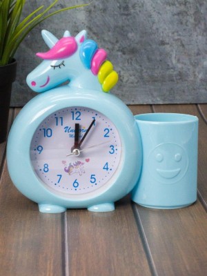 Часы-будильник с подставкой для канцелярии «Rainbow unicorn», blue