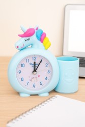 Часы-будильник с подставкой для канцелярии «Rainbow unicorn», blue (14х15 см)