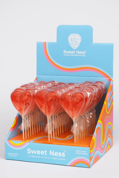 Карамель леденцовая "Сердце SUPER FOOD" с кусоч. сублим. ягод ш/б 36шт х 30г (малина) 