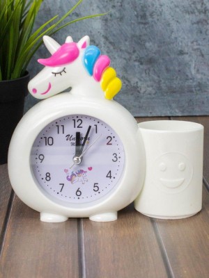 Часы-будильник с подставкой для канцелярии «Rainbow unicorn», white (14х15 см)
