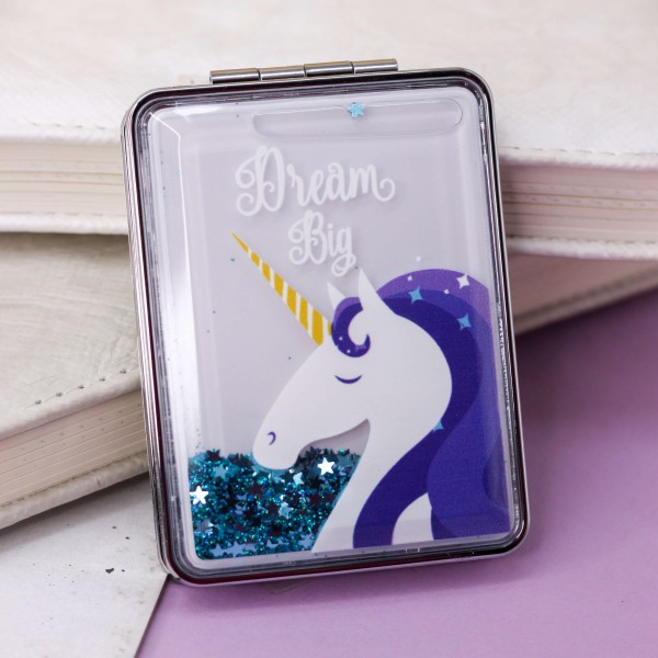 Зеркало-шейкер раскладное "Sparkles unicorn", blue (8*6 см) 