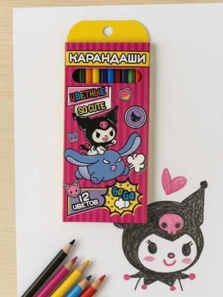 Карандаши цветные пластиковые "Куроми", 12 цв., шестигранные 