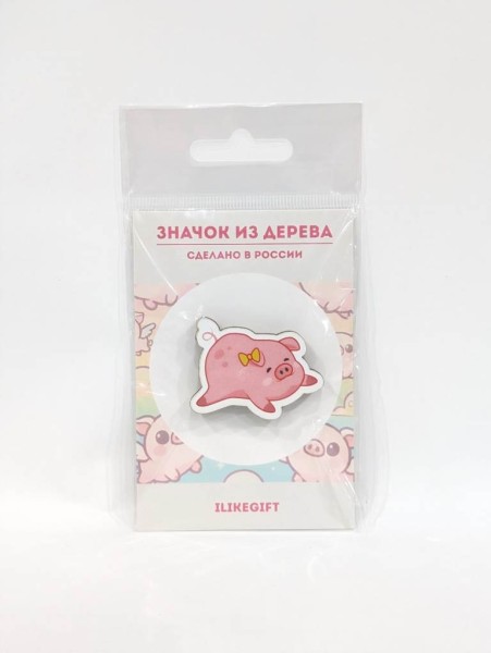 Значок ECO из дерева "Beautiful pig» 