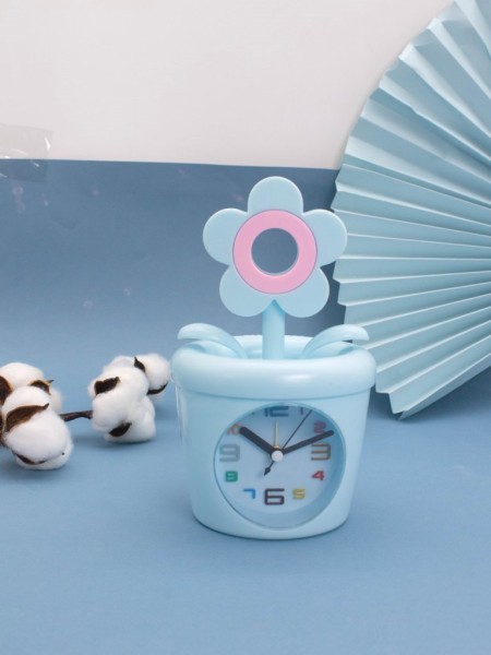 Часы-будильник - копилка «Flower in a pot», blue (12х11,5 см) 