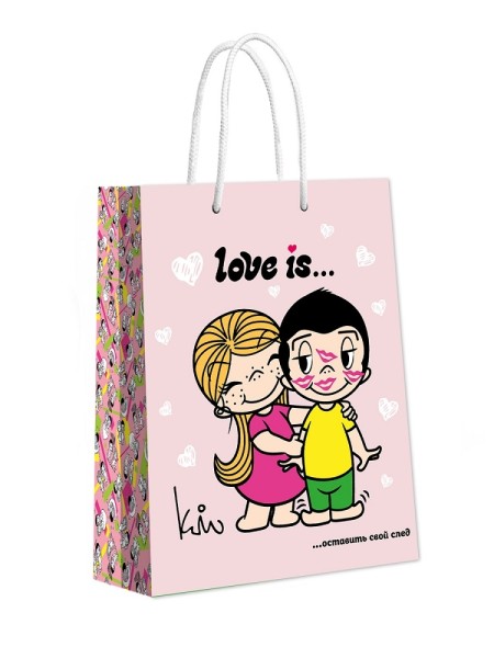 Пакет подарочный "Love is", нежно-розовый, (33,5*40,6*15,5) 