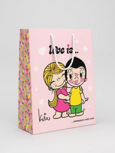 Пакет подарочный "Love is", нежно-розовый, (33,5*40,6*15,5) 
