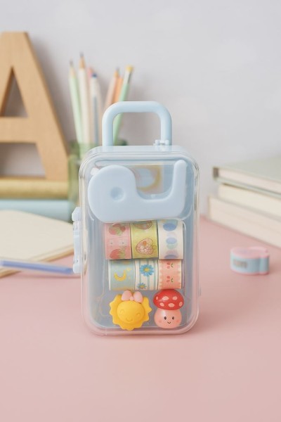 Набор декоративного скотча 6 шт. + диспенсер "Suitcase", blue (13.5*6*4.5см) 