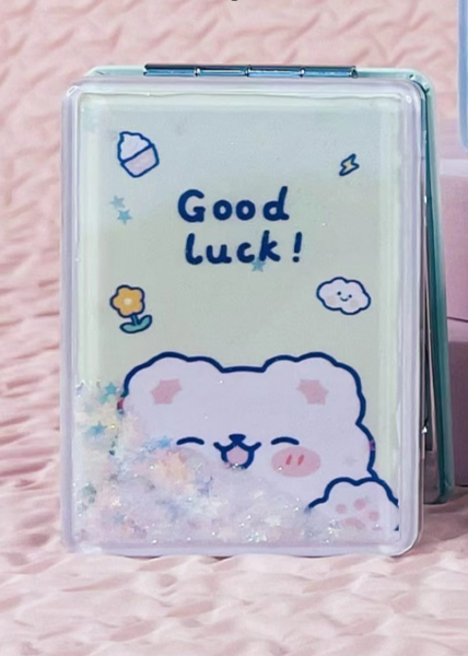 Зеркало шейкер раскладное "Good luck Bear", зеленое, 8*6 см 