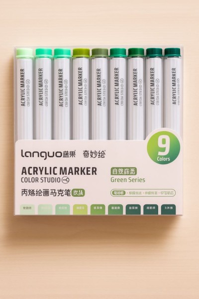 Набор акриловых маркеров 9 шт. "Draw two", green 