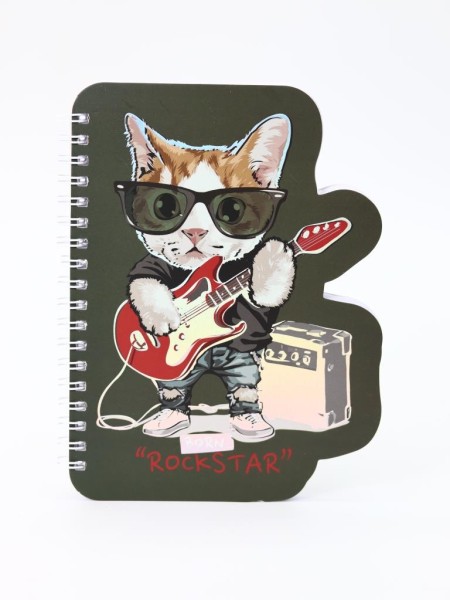 Блокнот на спирали (B6) "Cat guitar", green (13*18) 