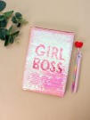 Блокнот с пайетками «Girl boss», pink, 21х14,5 см, плотность 70 гр.