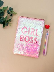 Блокнот с пайетками «Girl boss», pink, 21х14,5 см, плотность 70 гр.
