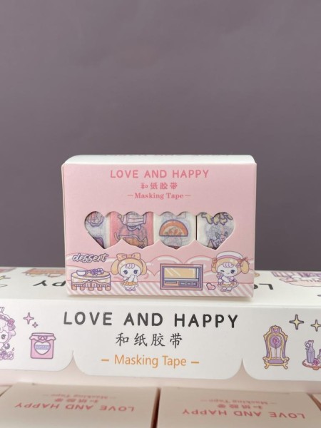 Набор декоративного скотча 4 шт. "Love and happy", orange (1.5см*2м) 
