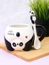 Кружка керамическая с ложкой «Funny panda», black