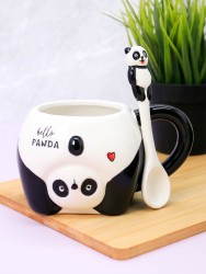 Кружка керамическая с ложкой «Funny panda», black (450 мл)