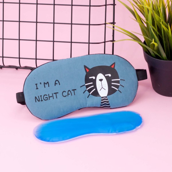 Маска для сна гелевая "I am night cat", blue 