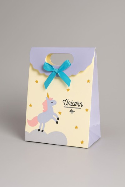 Пакет подарочный (XS) "Lovely unicorn", yellow (12x6x16) 