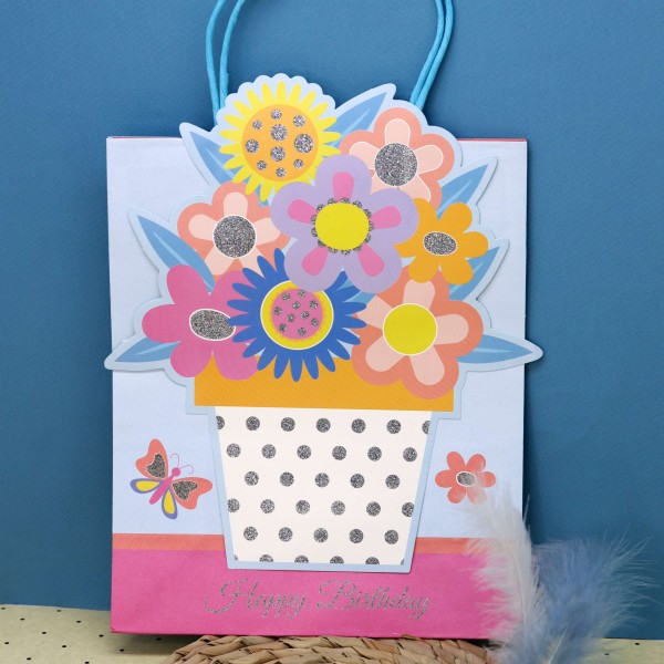 Пакет подарочный (S) «Happy B-day flower», pink (21*25.5*10) 