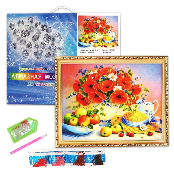 Алмазная мозаика "Маки", полная выкладка, на подрамнике, 30*40 см 