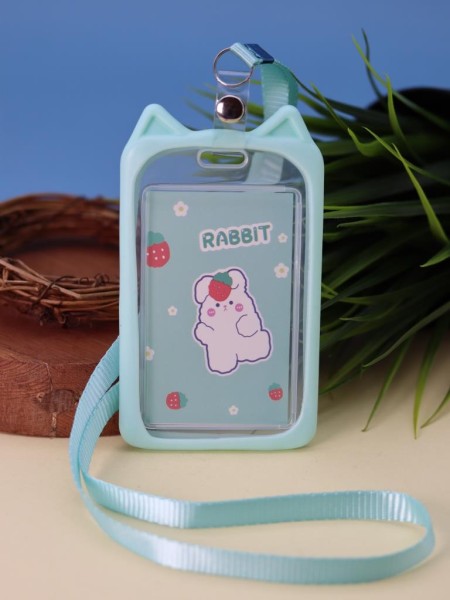 Футляр для карт на ленте "Rabbit strawberry", green 