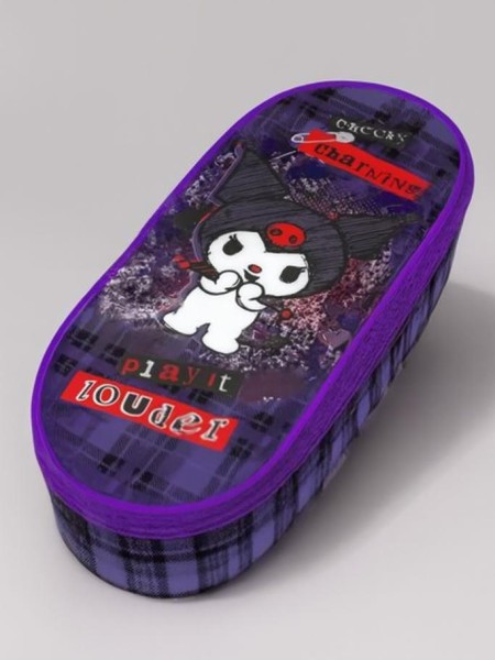 Пенал корпусный овальный "Kuromi", (21*8,5*5 см) 