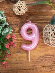 Свеча для торта "Pink glow" цифра 9, (6 см)