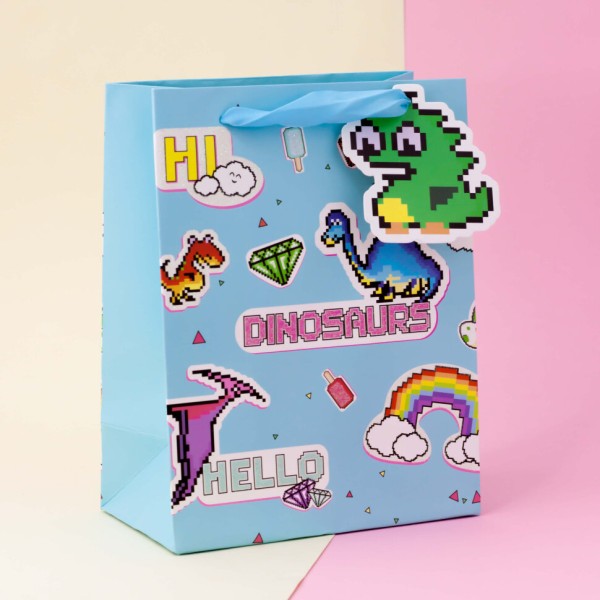 Подарочный пакет (S) "Pixel" Dinosaurs 