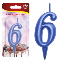 Свеча для торта "Овал" цифра 6 (синий), 8х4х1,2 см