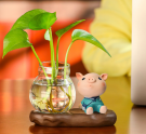 Гидропонная ваза на подставке "Sitting pig", brown