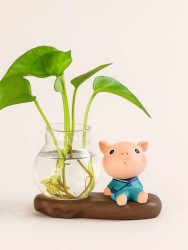 Гидропонная ваза на подставке "Sitting pig", brown