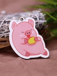 Брелок ECO из дерева «Happy pig eats»