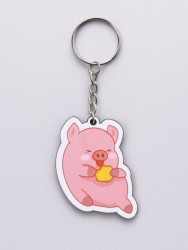 Брелок ECO из дерева «Happy pig eats»