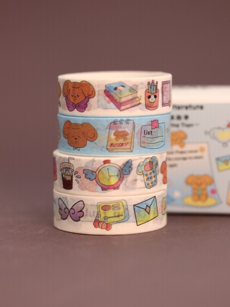 Набор декоративного скотча 4 шт. "Puppy literature", blue (1.5см*2м) 