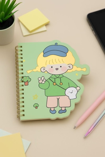 Блокнот на спирали (B6) "Girl peace", green (13*18) 