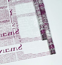 Пленка прозрачная двухцветная с рисунком "Газета" бело-фуксия, 70см*10ярд