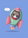 Алмазная мозаика "Кот в ракете", 15х20 см