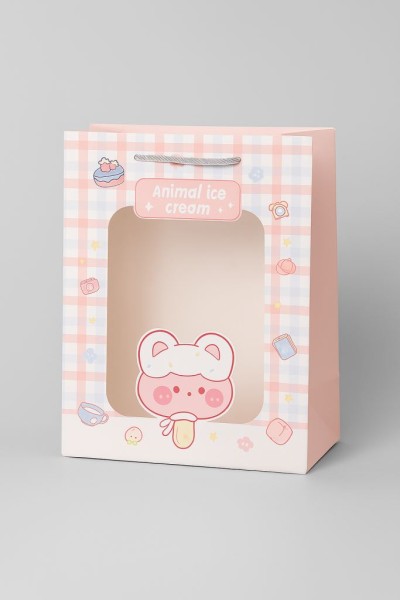 Пакет подарочный (XS) "Lovely animals, plaid", pink (14.5*19.5*10) 