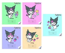 Тетрадь А5 "Kuromi FOOD", 18 л, клетка, обложка мел. картон + Уф-лак, mix